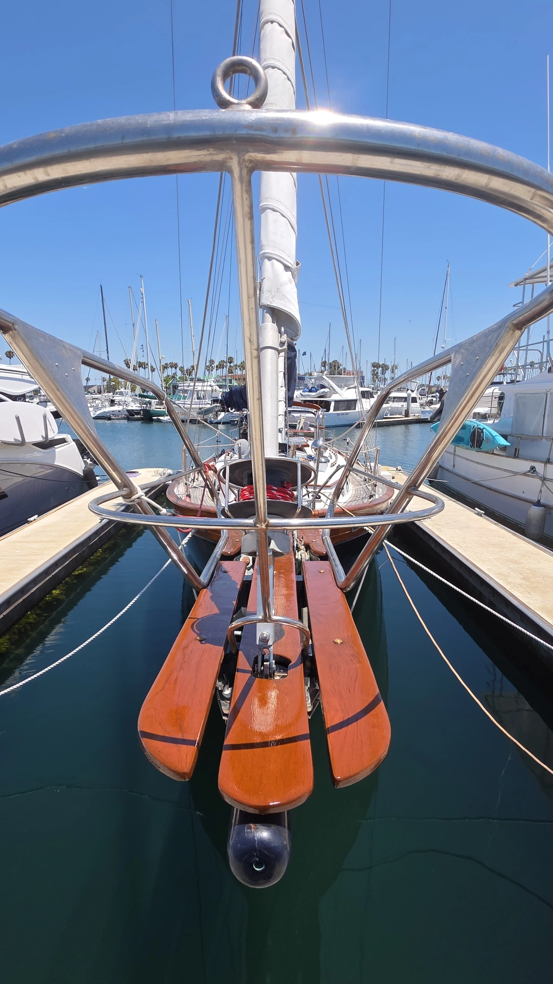 Custom Carved Teak Bowsprit — before