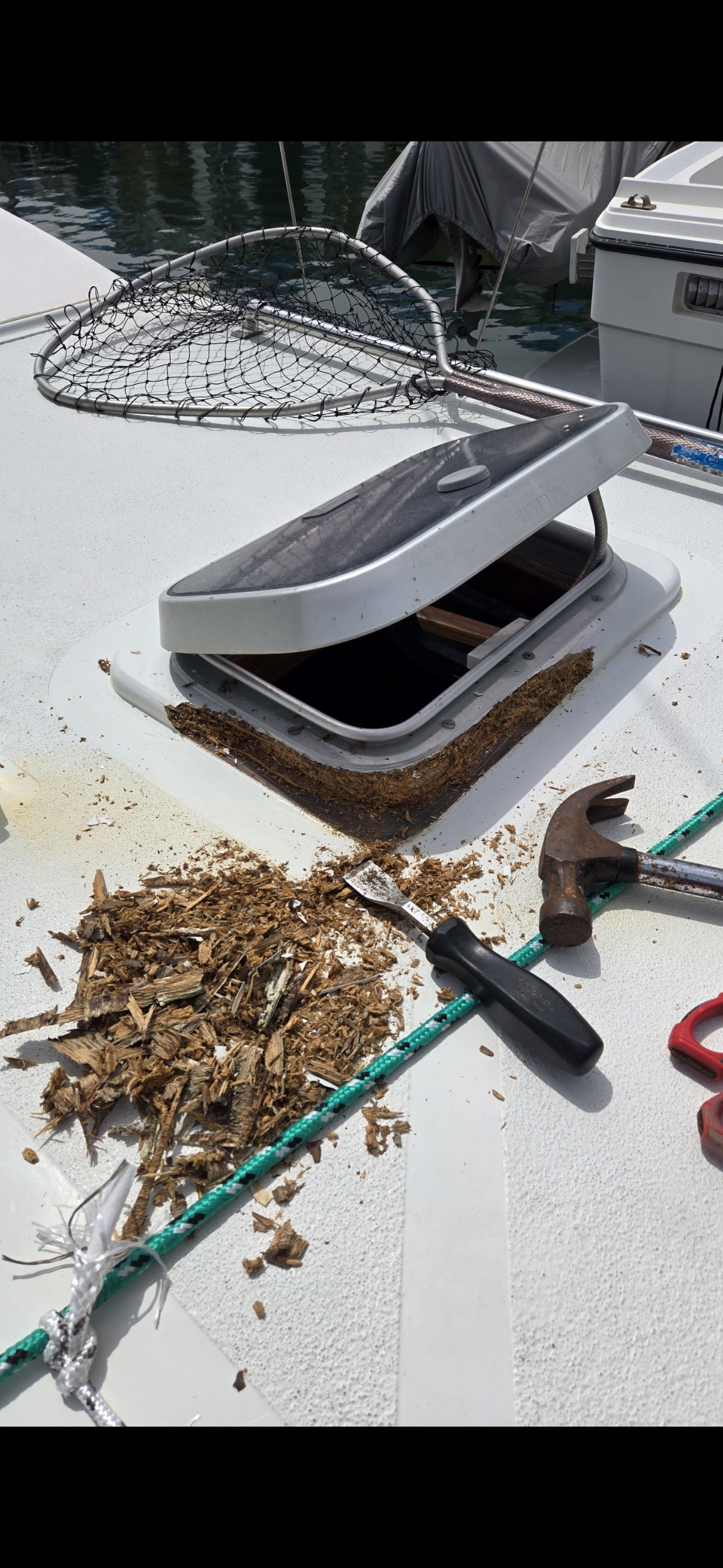 Grand Banks Trawler — Teak Rail & Deck — before